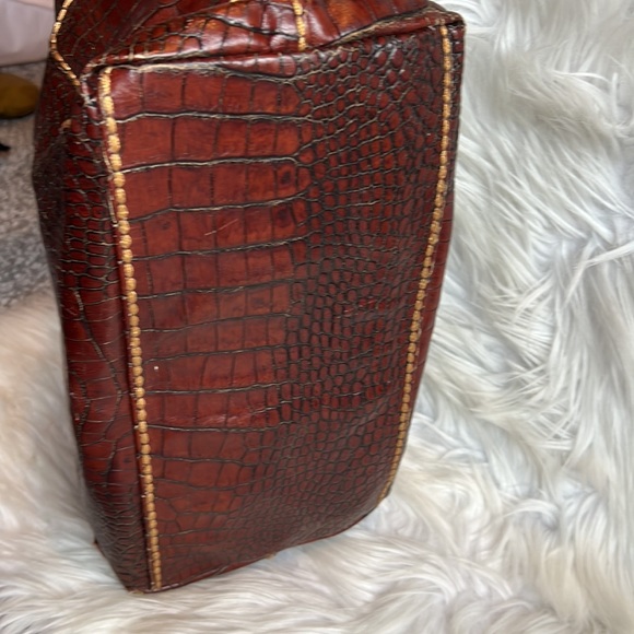 Plinio Visona Croc Leather Brown Shoulder Bag - Picture 7 of 13